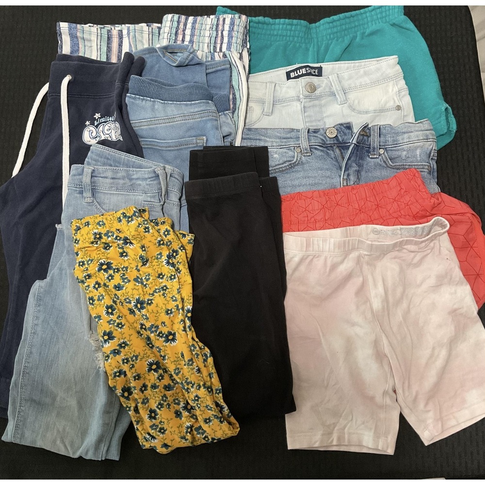 Mixed Brands Girls 7-8 Bottoms Lot Multicolor Jogger Pants Jeans Shorts 11pc